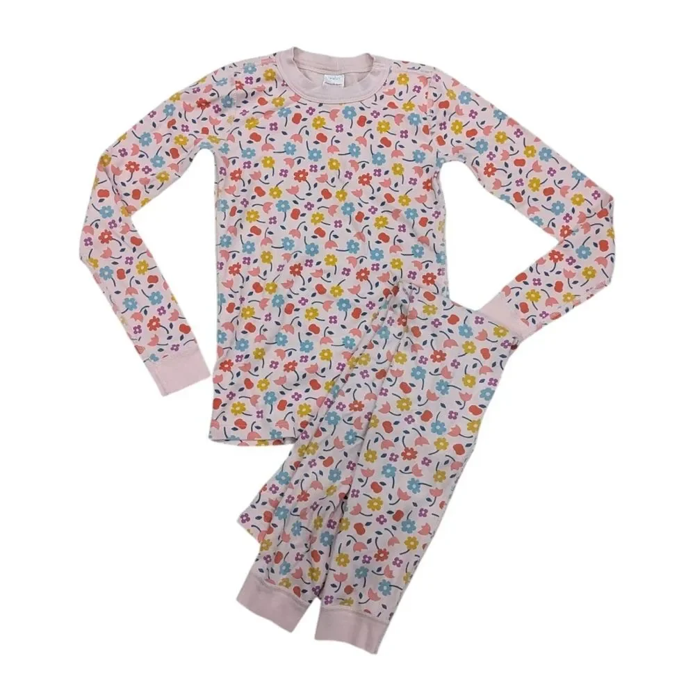 Hanna Andersson Pink Flowers Cotton Long John Pajamas PJ's Girls Kids 150 12